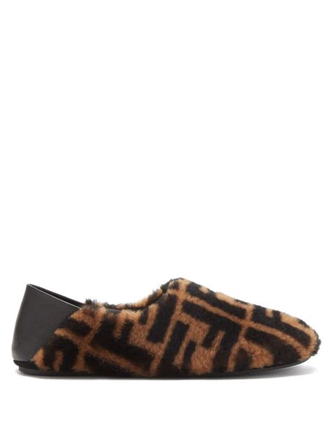 fendi brown fabric slippers|fendi fluffy slippers.